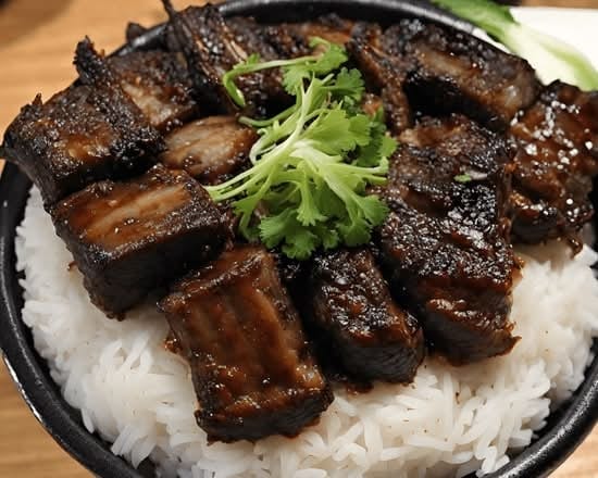 Steamed Rice w/ Korean BBQ Short Ribs.
