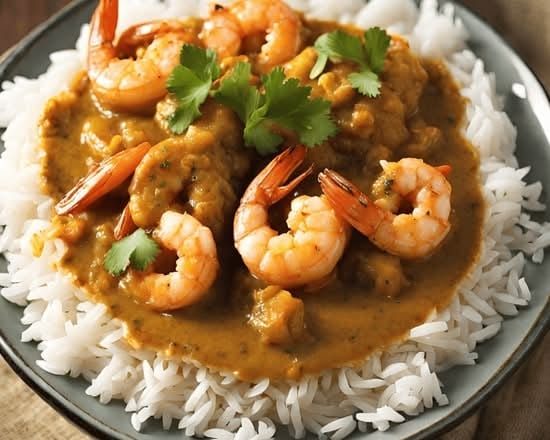 Shrimp Curry Over Rice.
