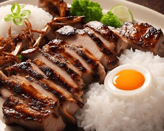Steamed Rice w/ Charbroiled Pork.
