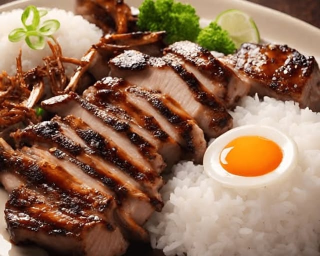 Steamed Rice - Steamed Rice w/ Charbroiled Pork.